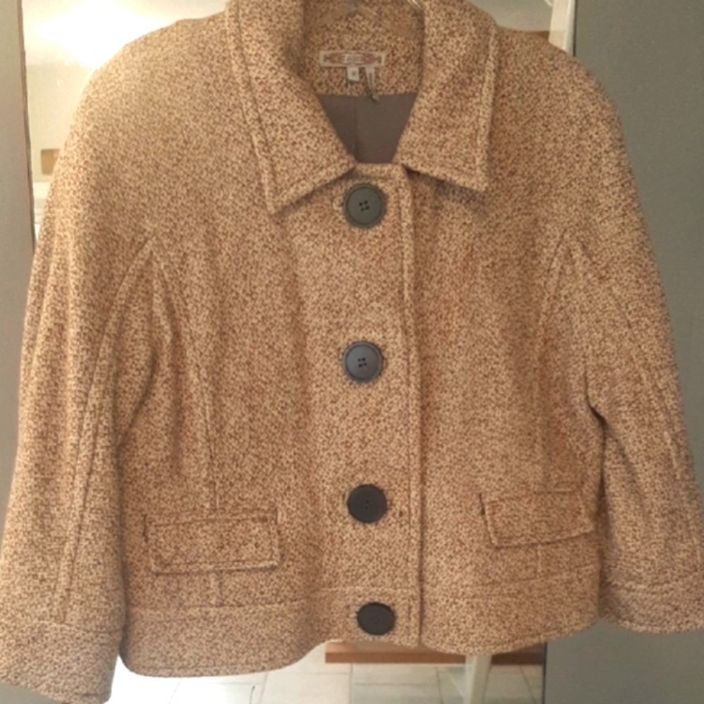 WOOL BLEND Vintage Tan Tweed Button-Up Jacket